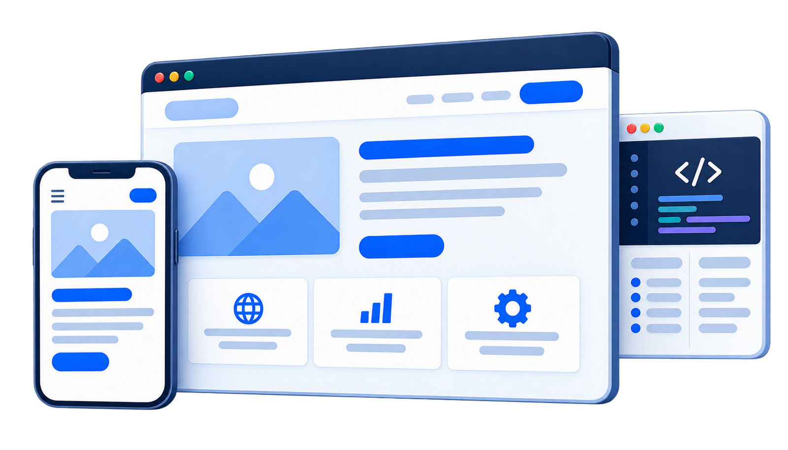 Responsive website design and digital development illustration