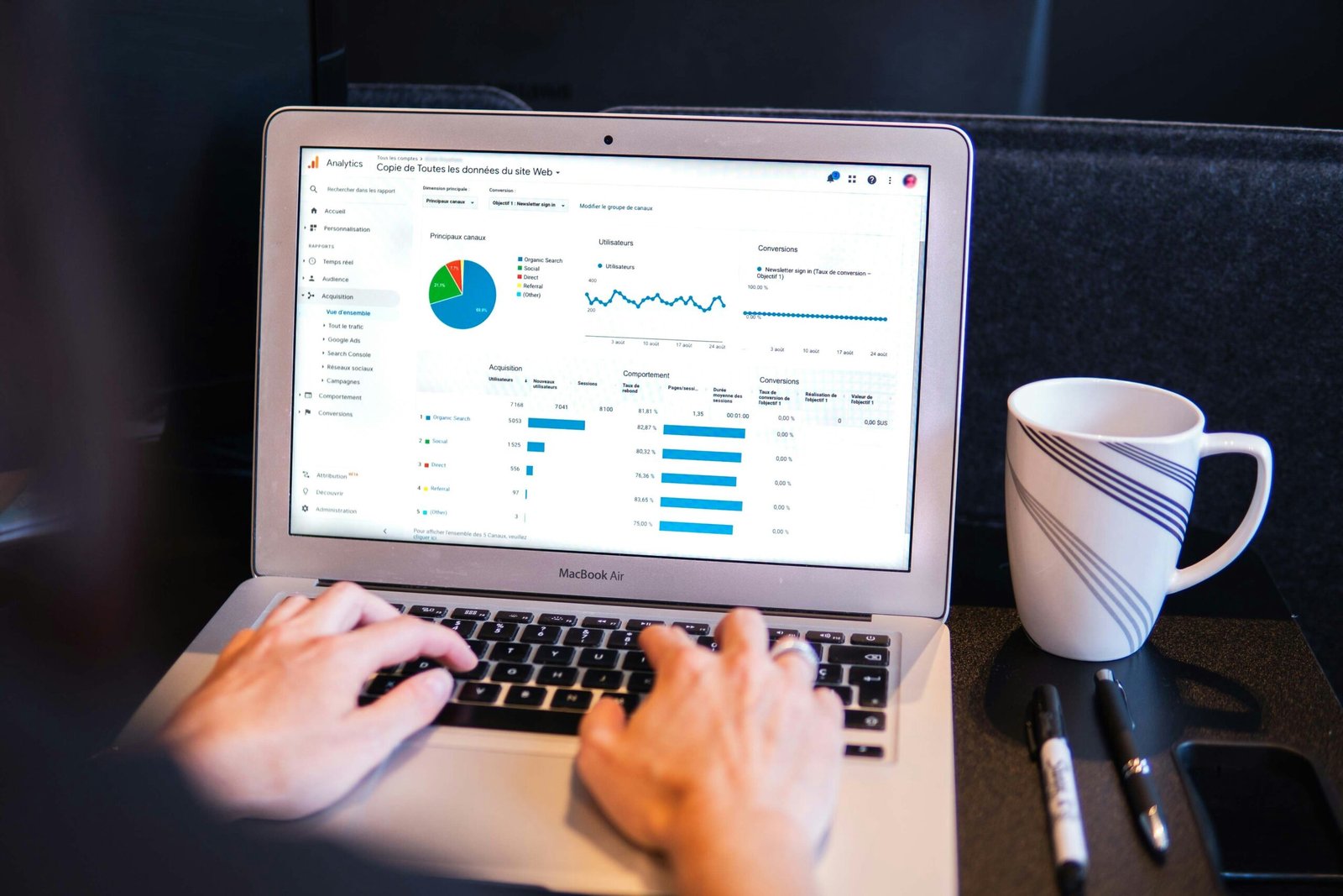 Business professional reviewing website analytics and performance data